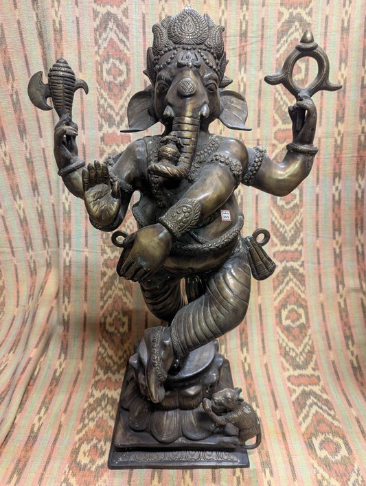 Ganesha masterpiece in brass: 76 cm tall statue for wisdom, happiness and new beginnings