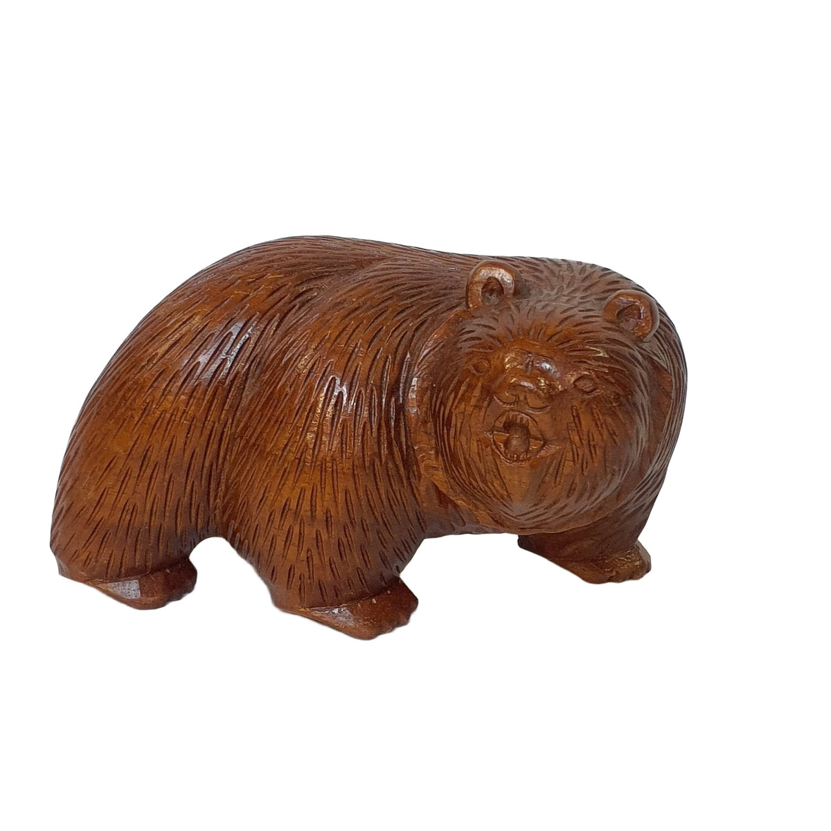 Handgeschnitzter Grizzlybär aus Teakholz: Naturgetreues Unikat | orientcrafts