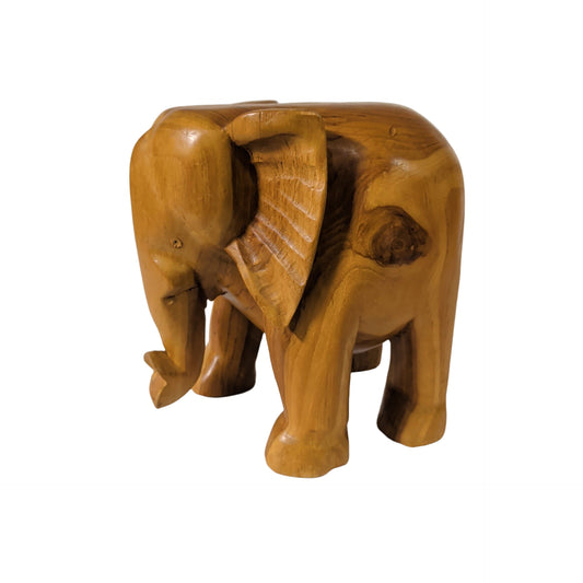 Teakholz Elefant aus einem Stück (22 cm) – Massive Holz-Figur Handgeschnitzt – Ansicht 2 | orientcrafts