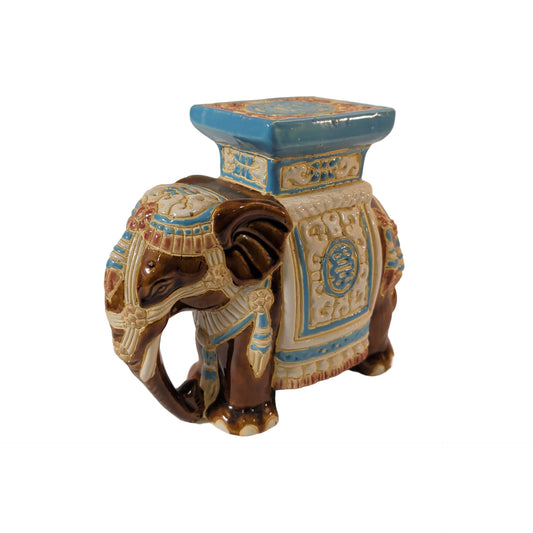 Vintage Porzellan-Elefant (18 cm) – Keramik-Figur mit Blumen-Muster & Glazur (Boho) – Ansicht 2 | orientcrafts