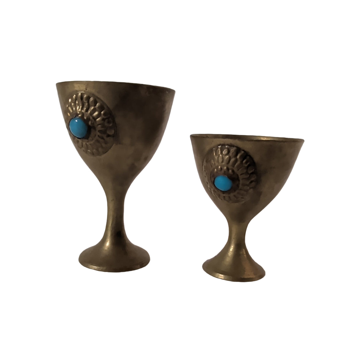 2 Kleine Messing-Pokale mit blauer Perle (6 & 5 cm) – Filigranes Kelch-Set | orientcrafts