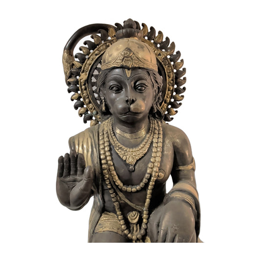 Hanuman aus Messing – kniend, Segensgeste, ca. 45 cm – Ansicht 2 | orientcrafts