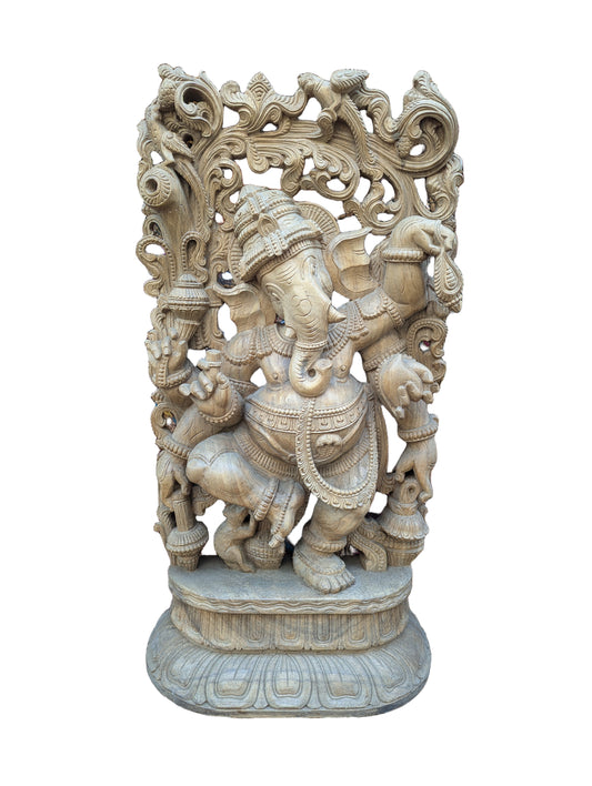 Ganesha Relief Teakholz – Handgeschnitztes Wandbild 90 cm – Ansicht 2 | orientcrafts