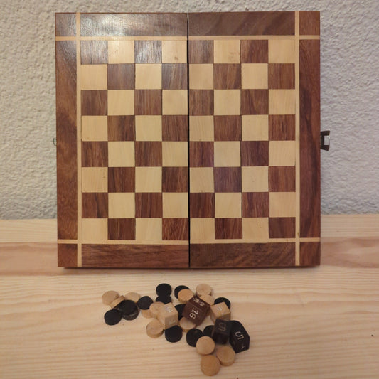 Chess & Backgammon 2-in-1 Set: Real wood classic with Indian inlay