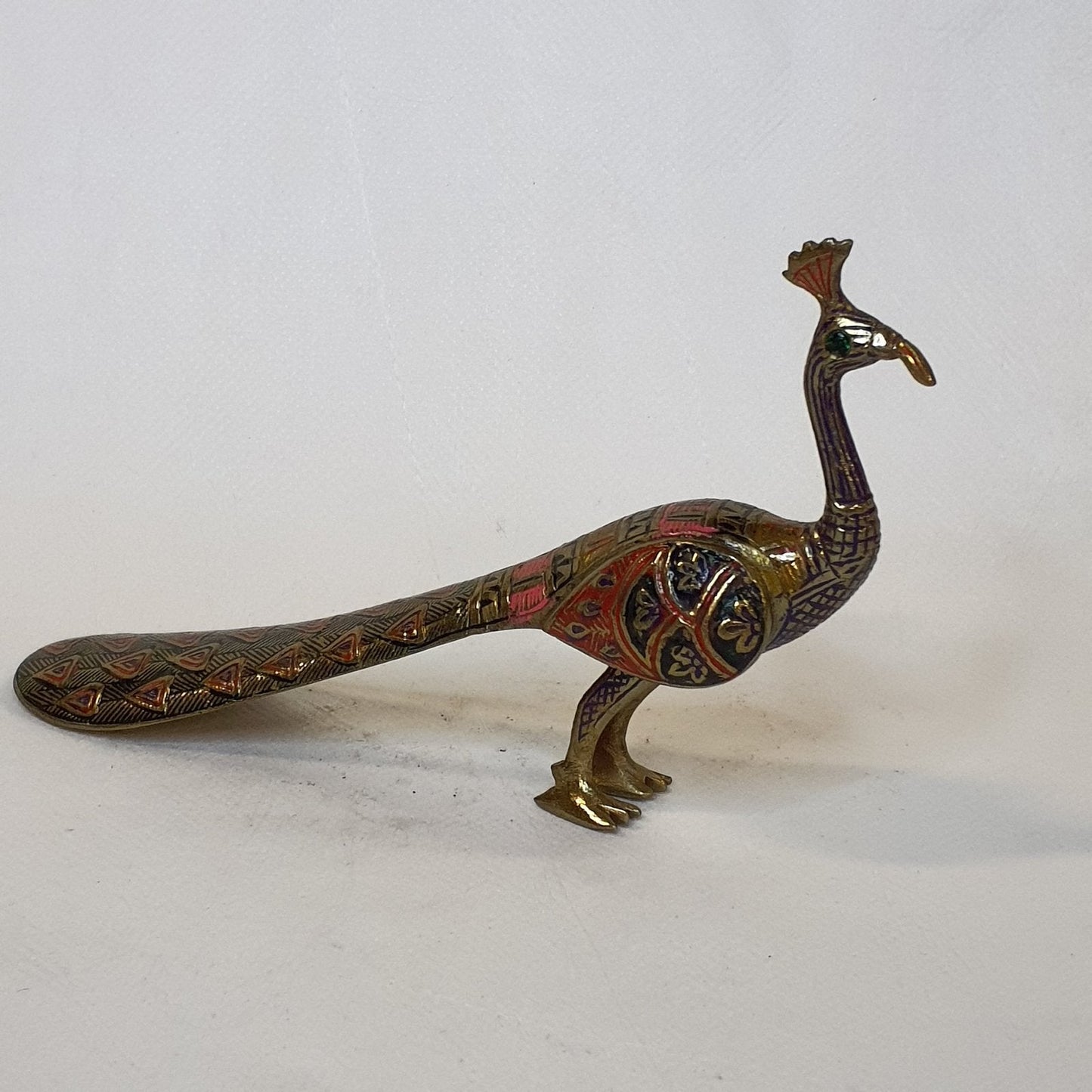 Peacock Brass Figurine – Patinated & Handcrafted 9 cm