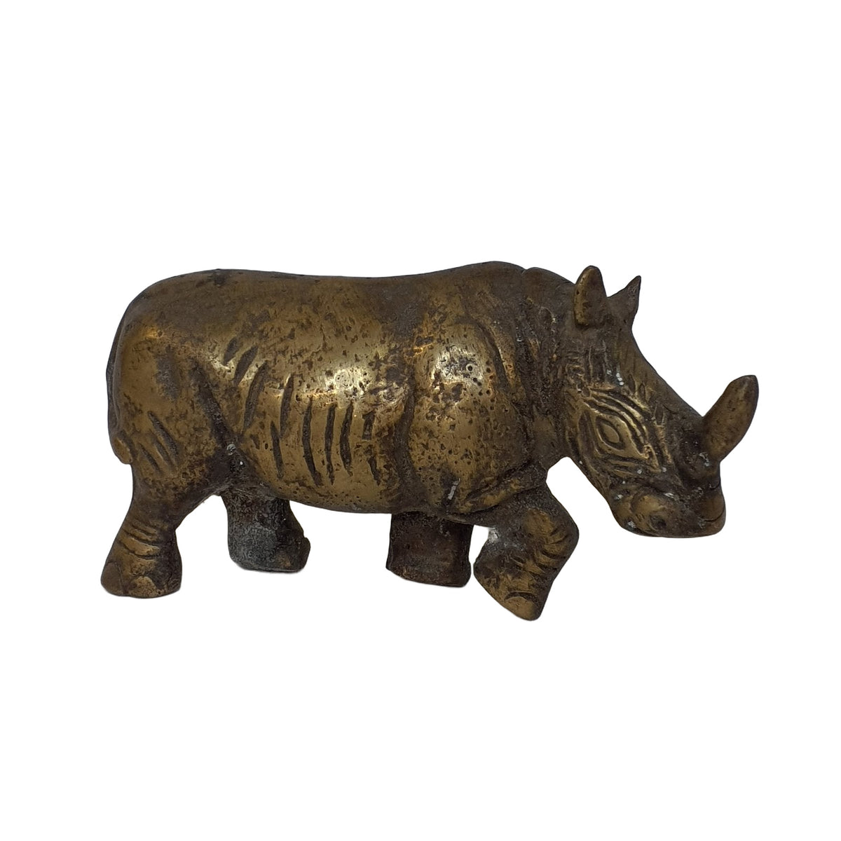 Rhinozeros Messing Figur – Patiniert & Handgearbeitet 14 cm | orientcrafts