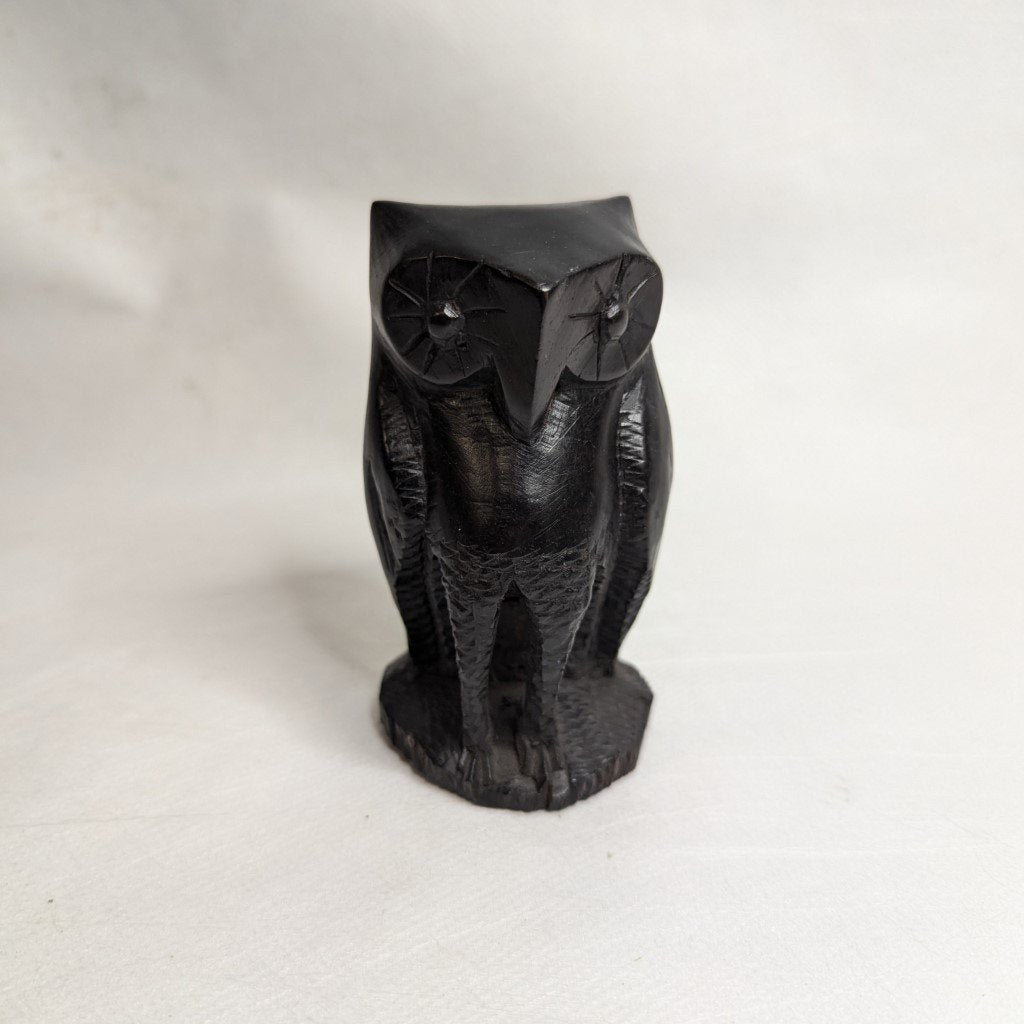 Ebony owl figurine: Hand-carved unique piece in exquisite blackwood
