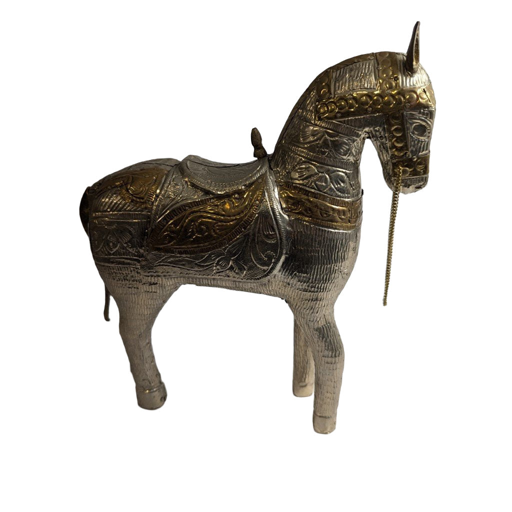 Holzpferd Indien Handgeschnitzt – Mit Metall Beschlagen 25 cm | orientcrafts