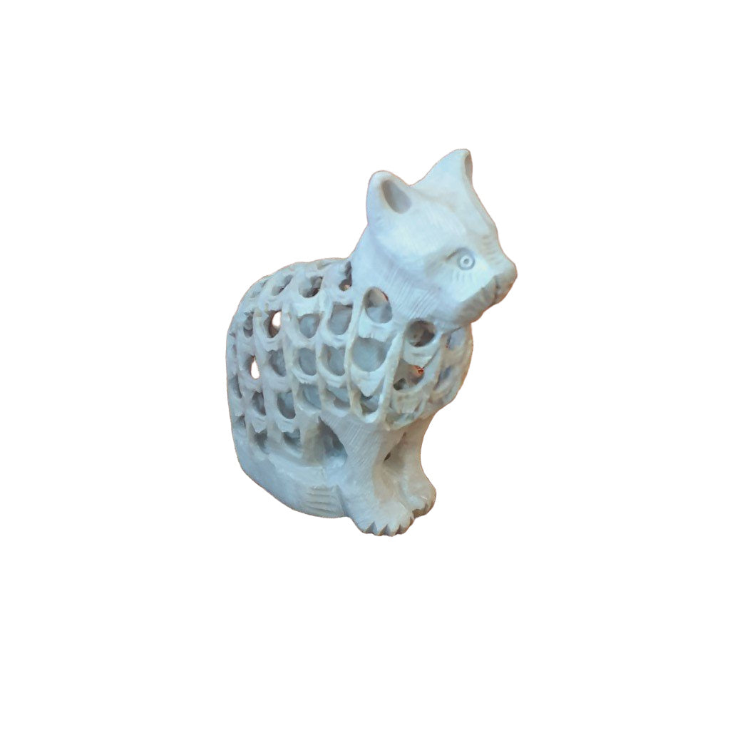 Handgeschnitzte Speckstein-Katze: Skulptur mit verborgener Babykatze im Inneren – Ansicht 2 | orientcrafts