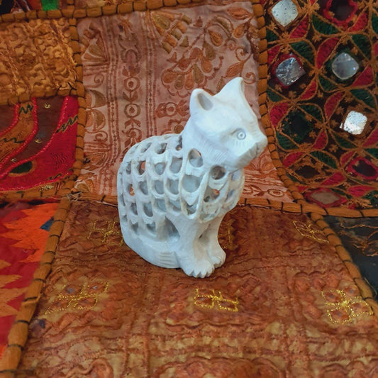 Hand-carved soapstone cat: sculpture with a hidden kitten inside