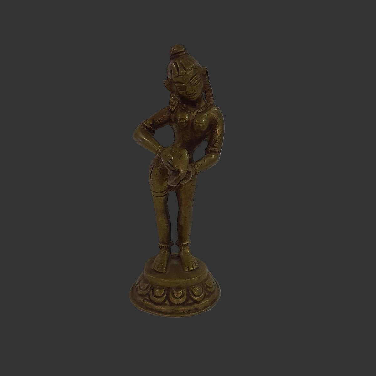 Temple dancer with bowl, brass statue, India – Handcrafted & Patinated