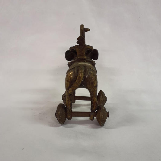Rajput Elephant on Wheels – Brass Statue with Mahout 22 cm