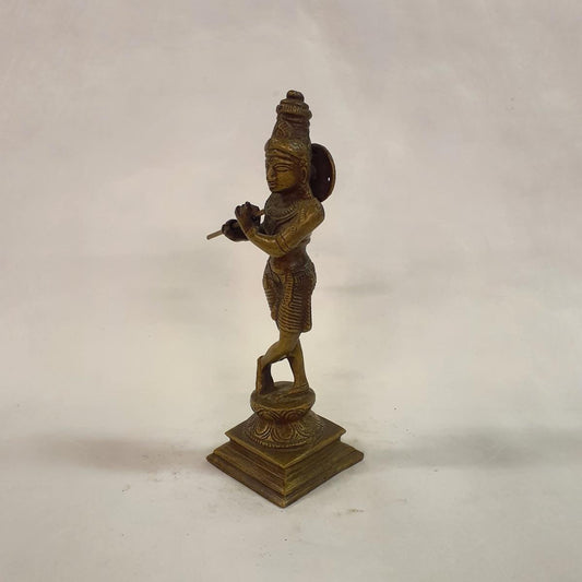 Large brass Krishna statue: Hand-forged and patinated using traditional casting methods