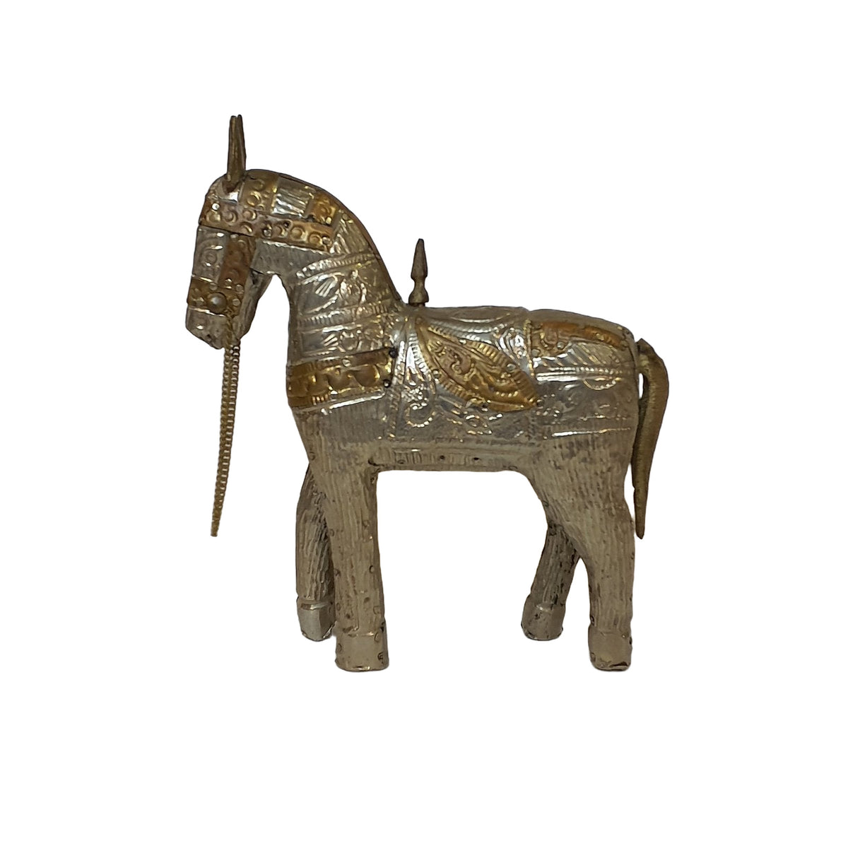 Holzpferd Deko Figur Indien – Messing/Kupfer Beschlagen 15 cm – Ansicht 3 | orientcrafts