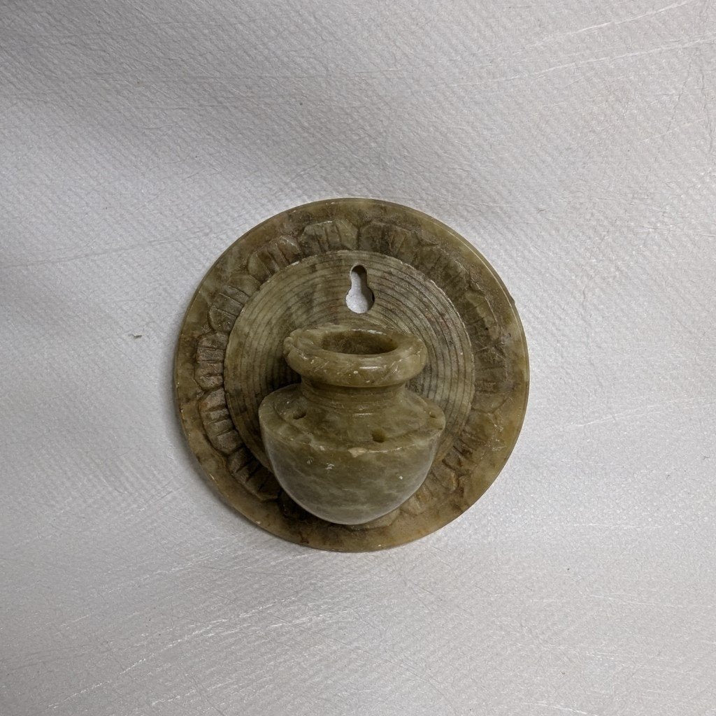 Wall-mounted incense stick holder, soapstone – hand-carved, India, Ø 7 cm