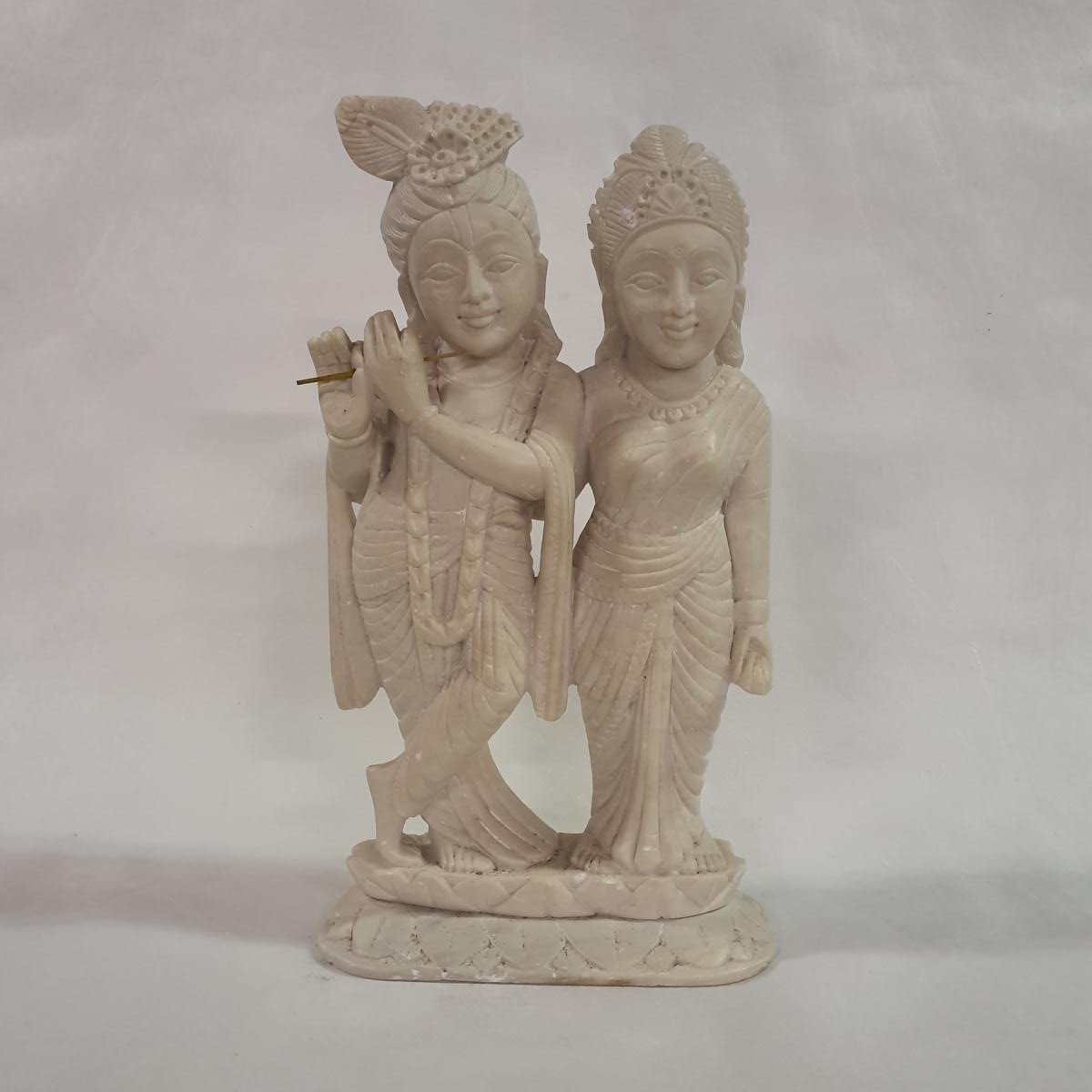 Radha Krishna Statue, White Soapstone – Hand-carved, India, 25 cm
