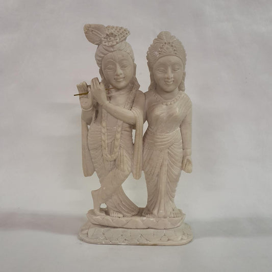Radha Krishna Statue, White Soapstone – Hand-carved, India, 25 cm