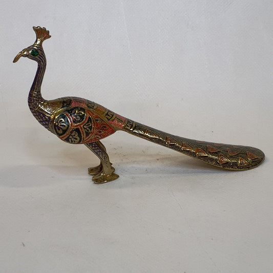 Large Brass Peacock Figurine – Patinated &amp; Handcrafted 22 cm