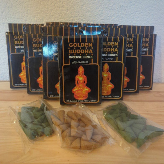 Golden Buddha Incense Cones: Hand-rolled for meditation and authentic fragrance
