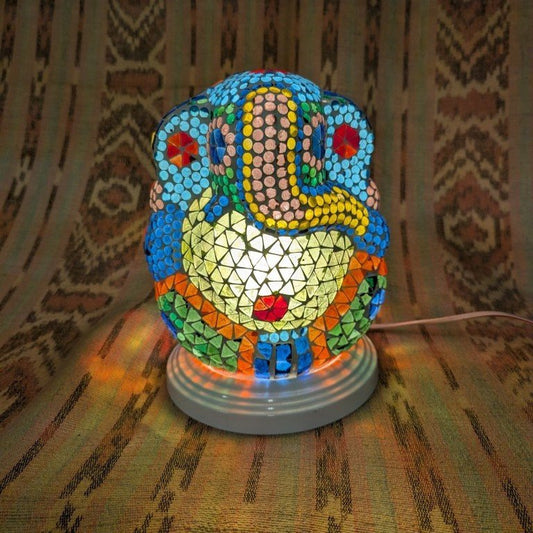 Spiritual mosaic lamp with Ganesha motif: Handmade glass artwork for luck and new beginnings
