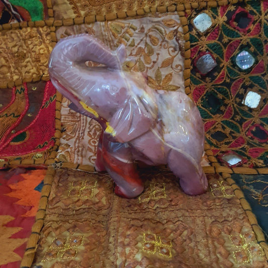 Elephant figurine made of mookaite: Handmade unique piece made of natural stone