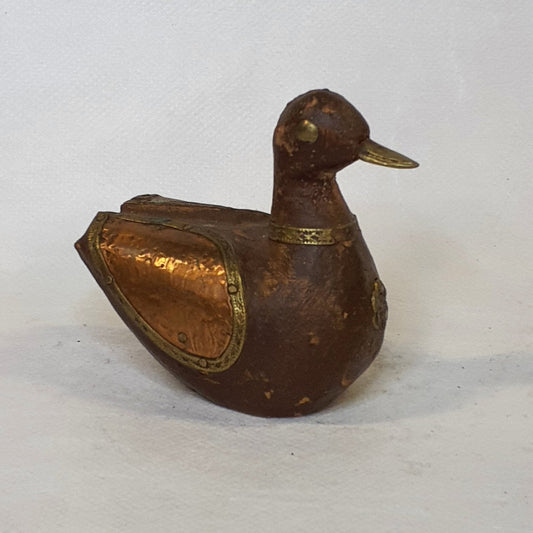 Wooden duck with metal fittings: Hand-carved unique piece in rustic style