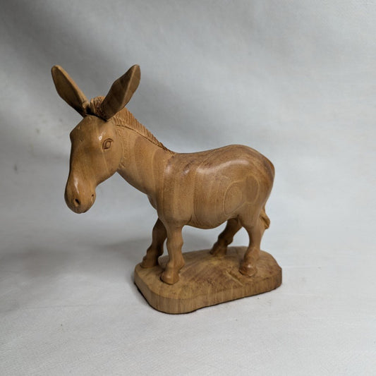 Donkey figurine made of linden wood: Hand-carved unique piece (B-grade with repaired ear)