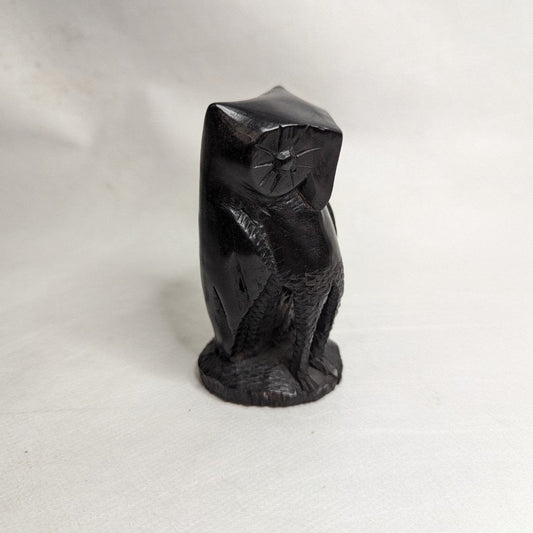 Ebony owl figurine: Hand-carved unique piece in exquisite blackwood