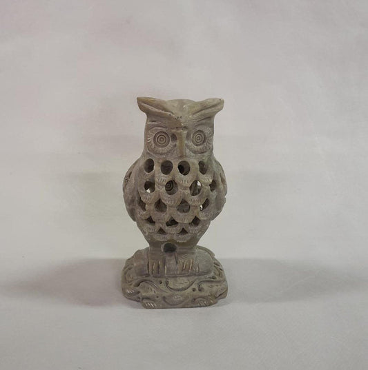 Owl with baby owl made of soapstone: Hand-carved symbol of protection and wisdom