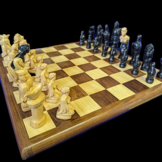 Luxury chess set made of precious wood: Inhabitants of the sea and the land