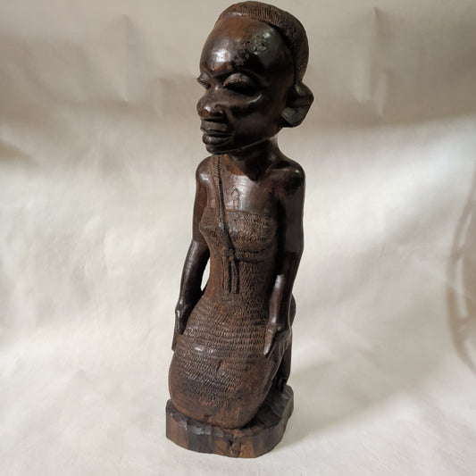 Ebenholz-Skulptur Tansania (47 cm) – Afrikanische Frau mit Baby, Handgeschnitzt