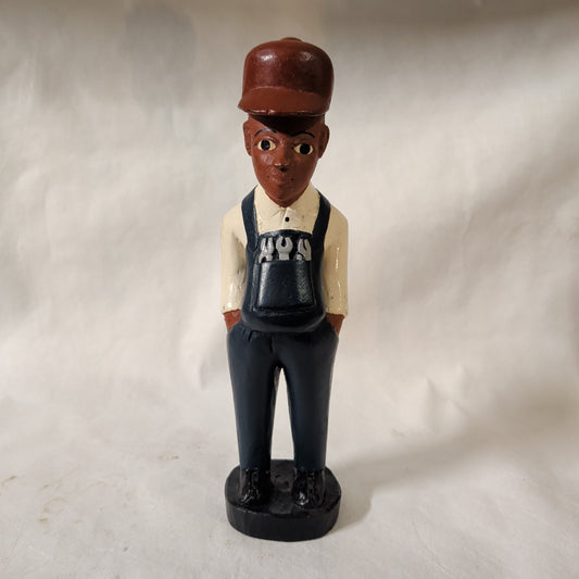 Vintage Kolonial-Figur Mann (31,5 cm) – Handgeschnitzte & Bemalte Afrika-Holzstatue