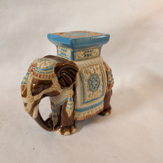 Vintage Porzellan-Elefant (18 cm) – Keramik-Figur mit Blumen-Muster & Glazur (Boho)