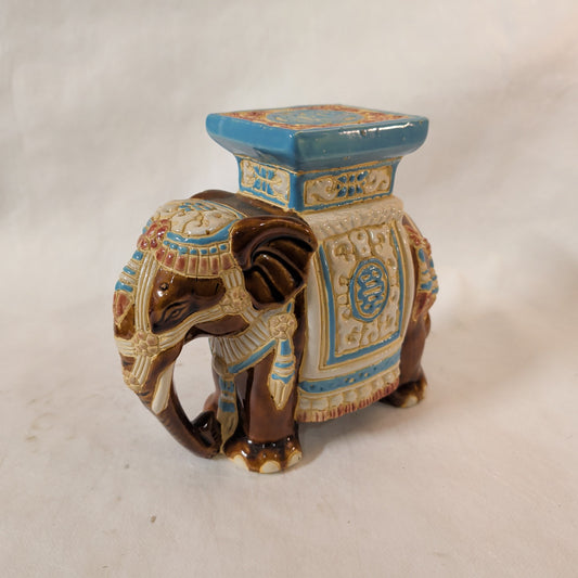 Vintage Porzellan-Elefant (18 cm) – Keramik-Figur mit Blumen-Muster & Glazur (Boho)