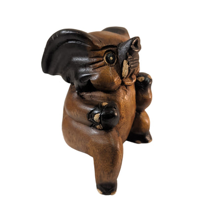 Teakholz Elefant für Buchstützen & Regale (14 cm) – Massiver Holz-Glücksbringer – Ansicht 3 | orientcrafts