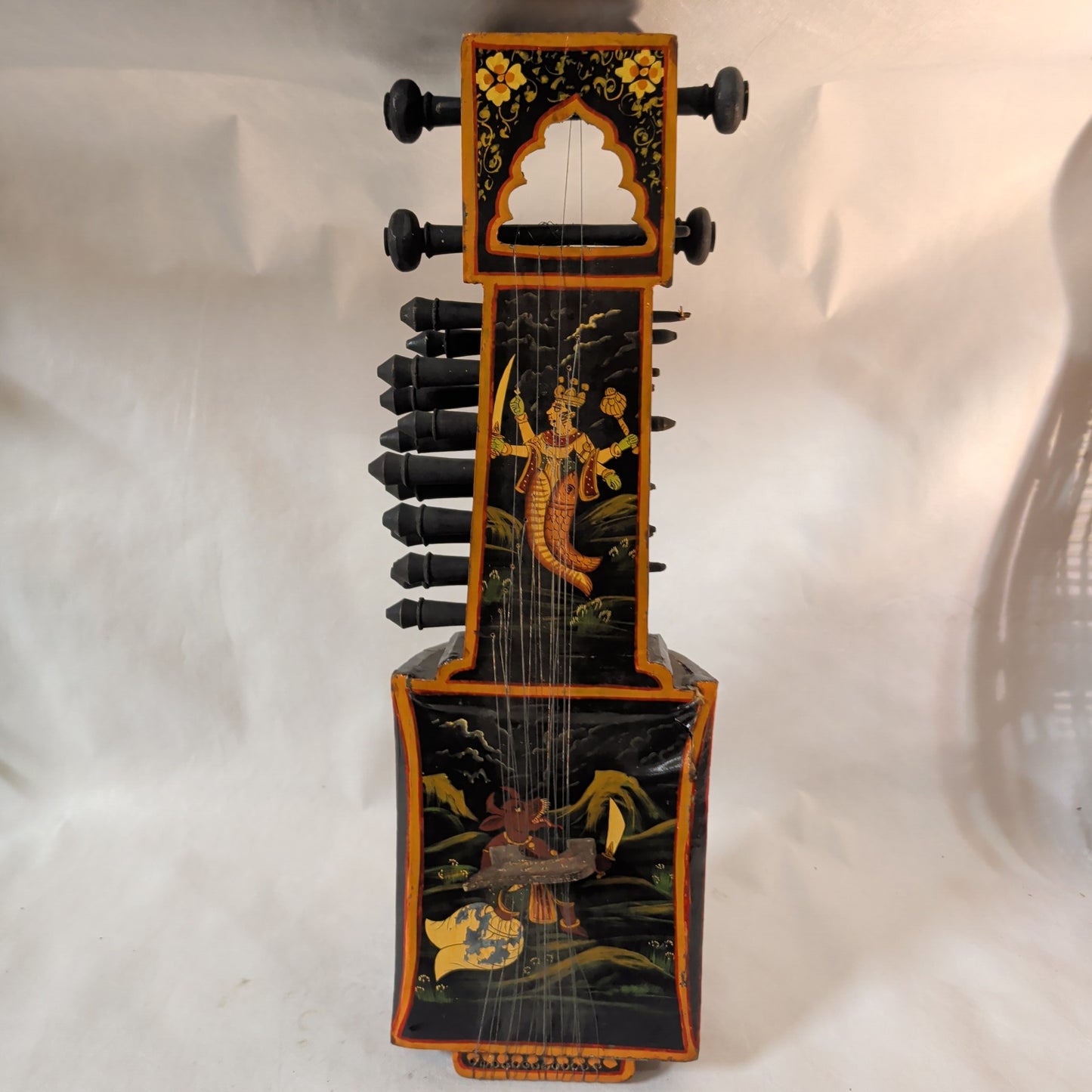 Antike Sarangi aus Holz (54 cm) – Handbemaltes Indisches Streichinstrument (Vintage)