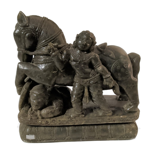 Pferd mit Figuren aus Stein – geschnitzt, ca. 21 cm | orientcrafts