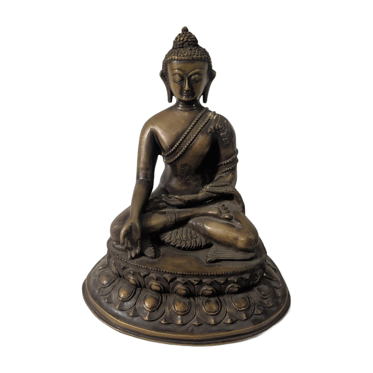 Bronzefarbener Buddha – Erdberührungsgeste, Lotus | orientcrafts