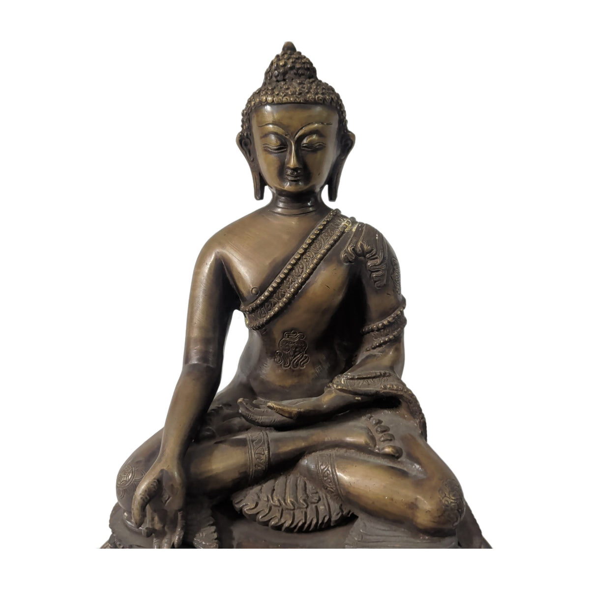 Bronzefarbener Buddha – Erdberührungsgeste, Lotus – Ansicht 2 | orientcrafts