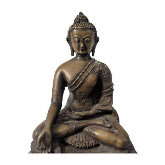 Bronzefarbener Buddha – Erdberührungsgeste, Lotus – Ansicht 2 | orientcrafts