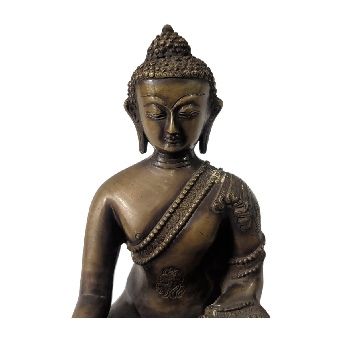 Bronzefarbener Buddha – Erdberührungsgeste, Lotus – Ansicht 3 | orientcrafts