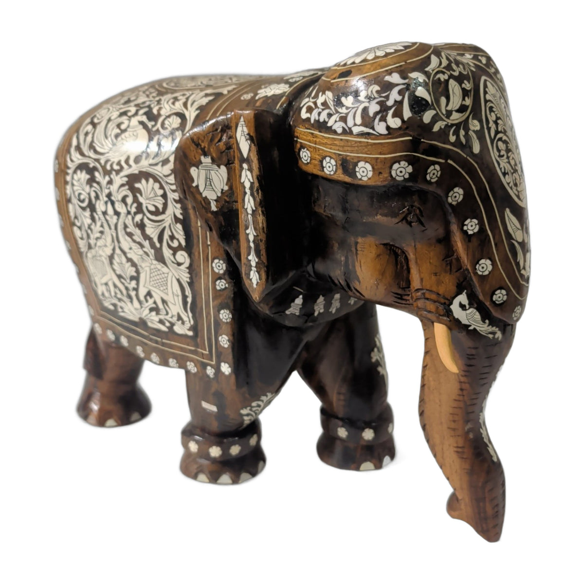Elefant aus Holz – weiße Einlegearbeiten, ca. 31 cm – Ansicht 2 | orientcrafts