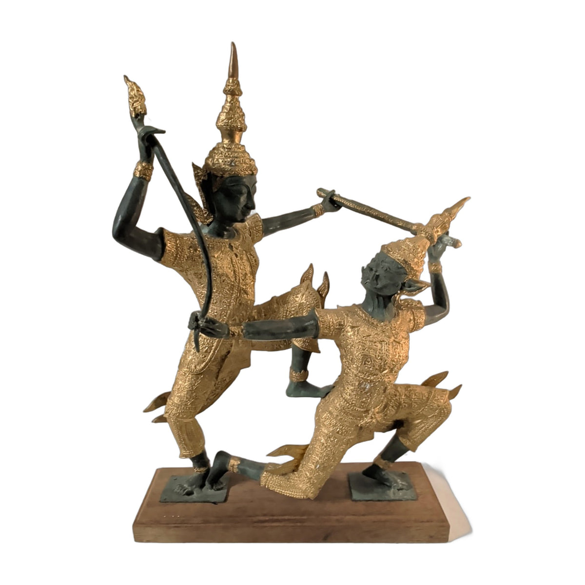 Ramakien-Kampfszene aus Bronze – vergoldet, ca. 50 cm | orientcrafts