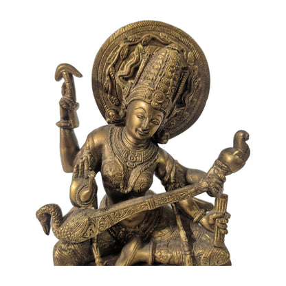 Saraswati aus Messing – sitzend mit Veena, ca. 28 cm – Ansicht 2 | orientcrafts