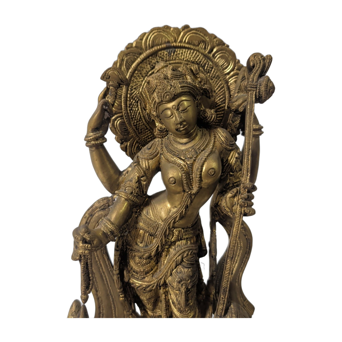 Saraswati aus Messing – mit Veena und Schwan, ca. 38 cm – Ansicht 2 | orientcrafts