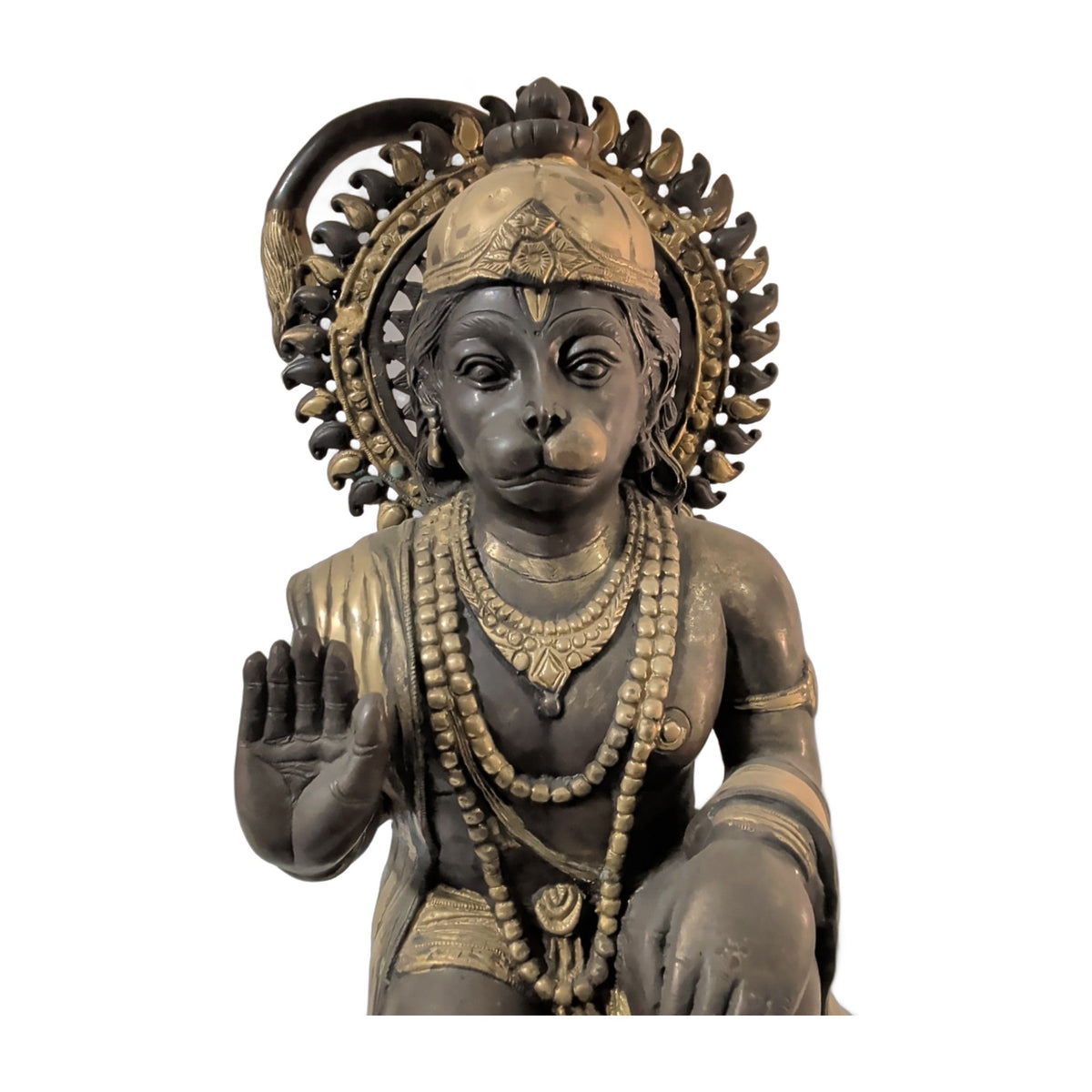 Hanuman aus Messing – kniend, Segensgeste, ca. 45 cm – Ansicht 2 | orientcrafts