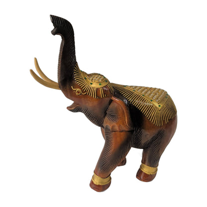 Elefant aus Holz – Rüssel hoch, Goldverzierung, ca. 41 cm – Ansicht 4 | orientcrafts