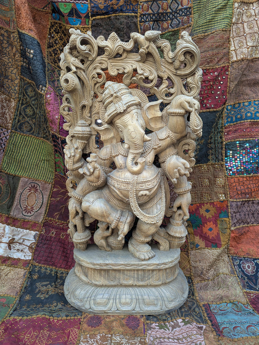 Ganesha Relief Teak Wood – Hand-carved Wall Picture 90 cm