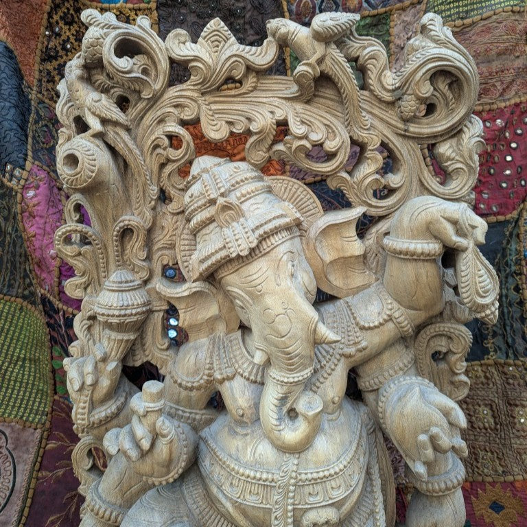 Ganesha Relief Teak Wood – Hand-carved Wall Picture 90 cm