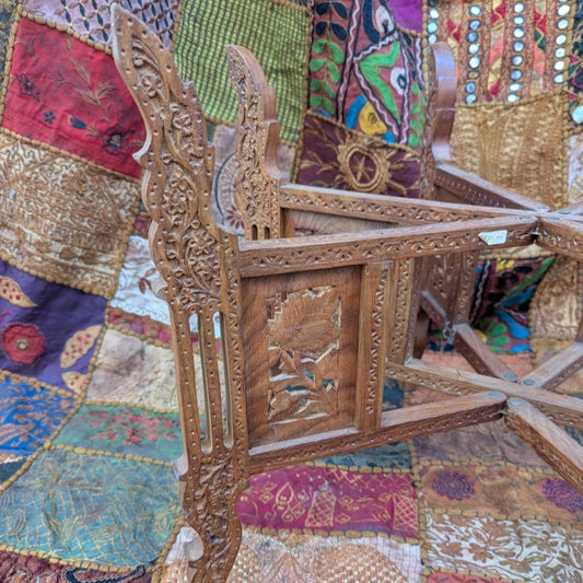 Exotic brass plate with elephant motif: Hand-hammered on a carved teak wood frame